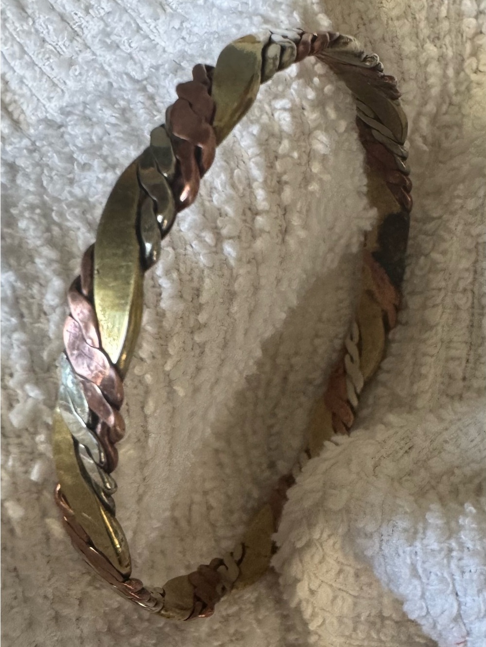 Tri-Tone Twisted Bangle Bracelet - Brass, Copper and Silver
